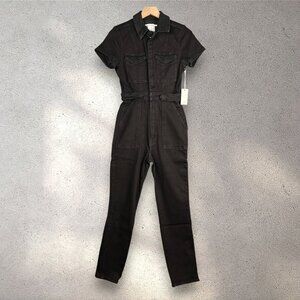 Good American Black Short-Sleeve Utility Jumpsuit with Belt